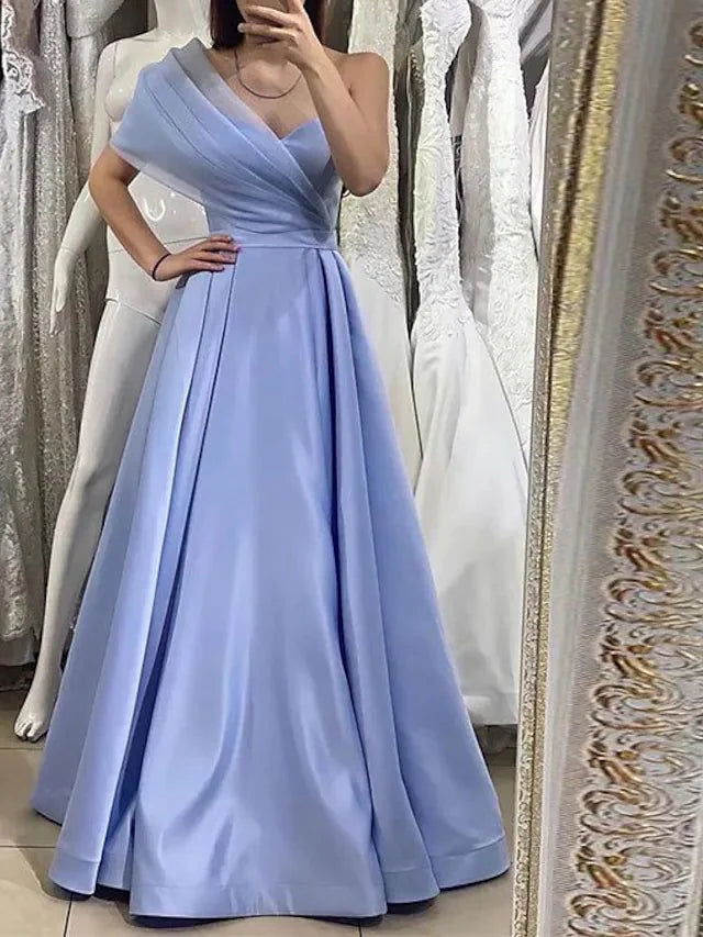 Luolandi Lavender One Shoulder A-Line Satin Long Prom Dress Elegant Evening Dress